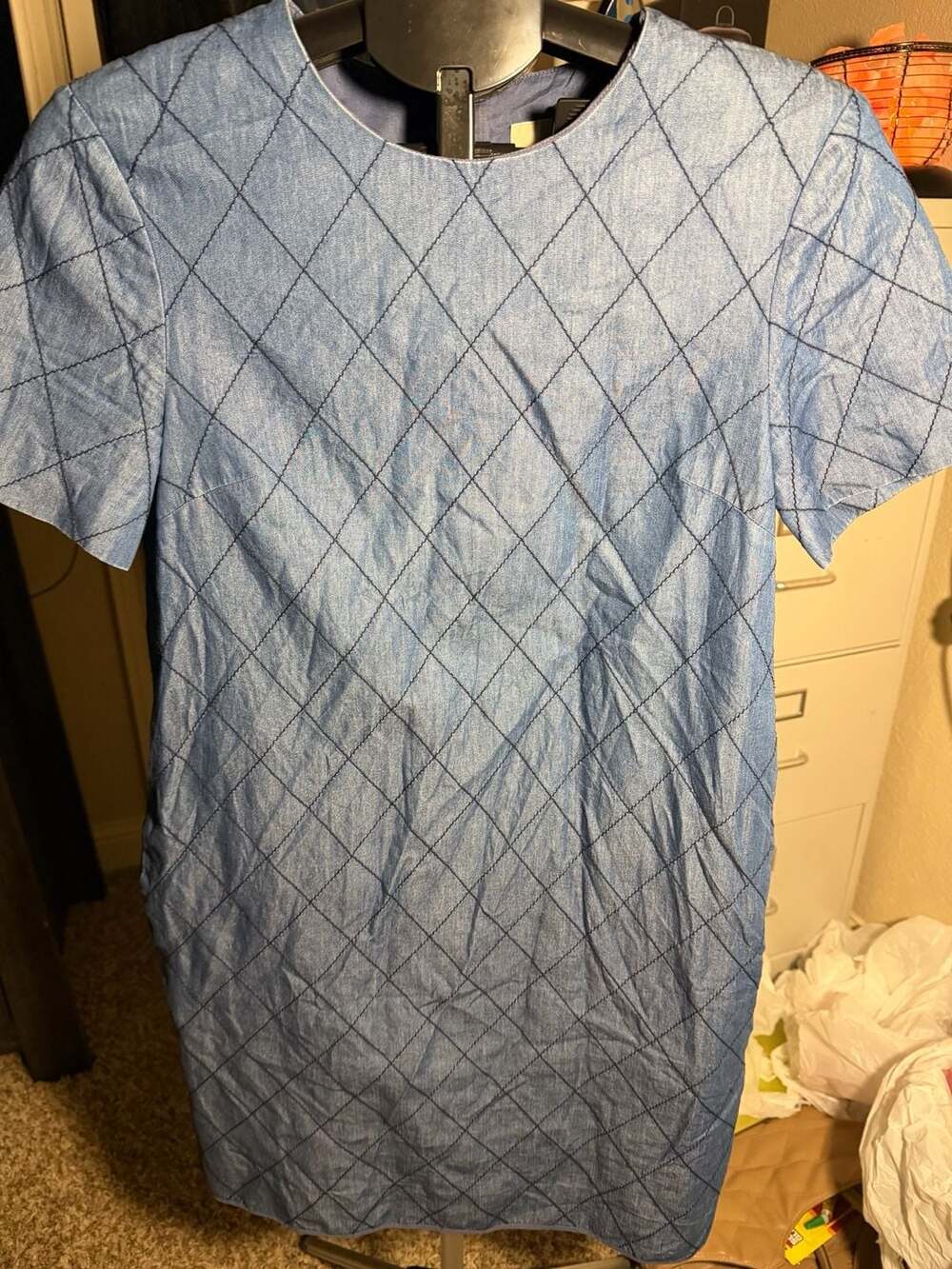 Kate Spade New York Blue Quilted Chambray Diamond Stitch Shift Dress Size 4